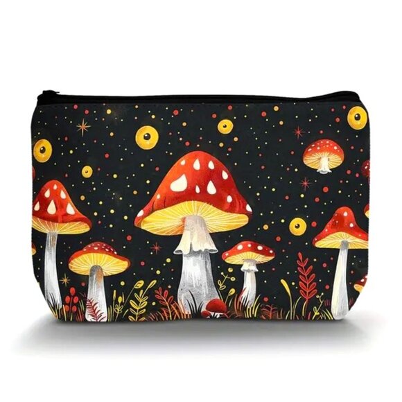 Cosmetic Bag Makeup Mushroom Moon Space Trippy Wonderland Stars Pouch Travel NEW - Picture 1 of 3